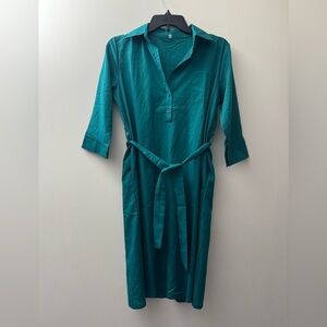 Teal Button-Up Belted Dress